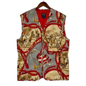 Escada Sport Vintage Quilted Vest Equestrian Bridle Print Scarf Horse SZ Medium